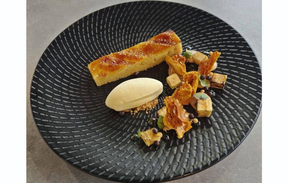 Chef Chantal's plated dessert inspired by traditional malva pudding